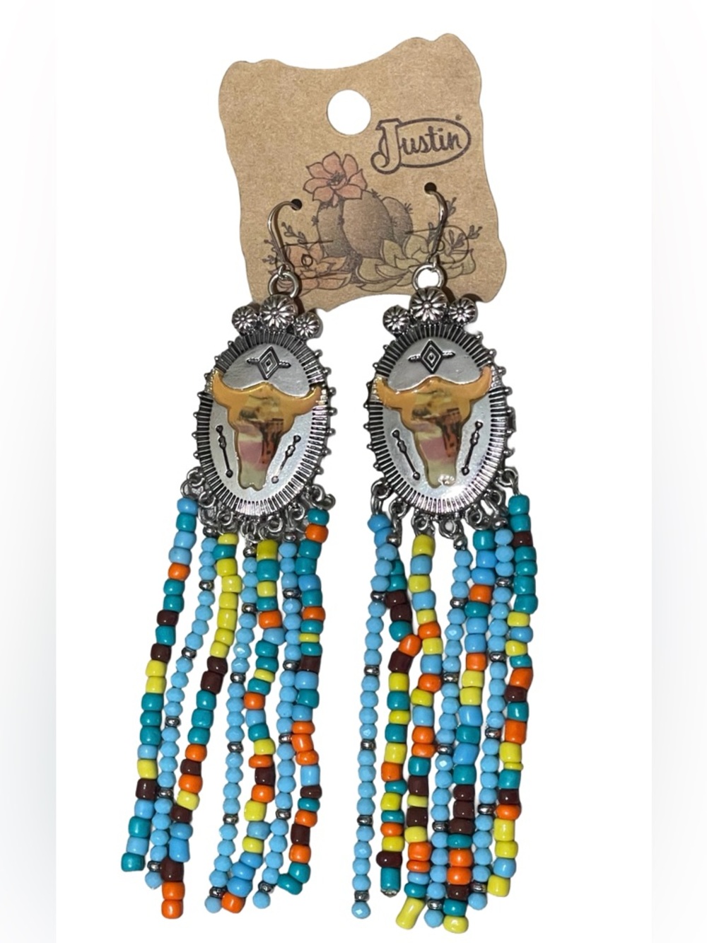 NWT Justin Boots Multicolor Beaded Fringe Earrings